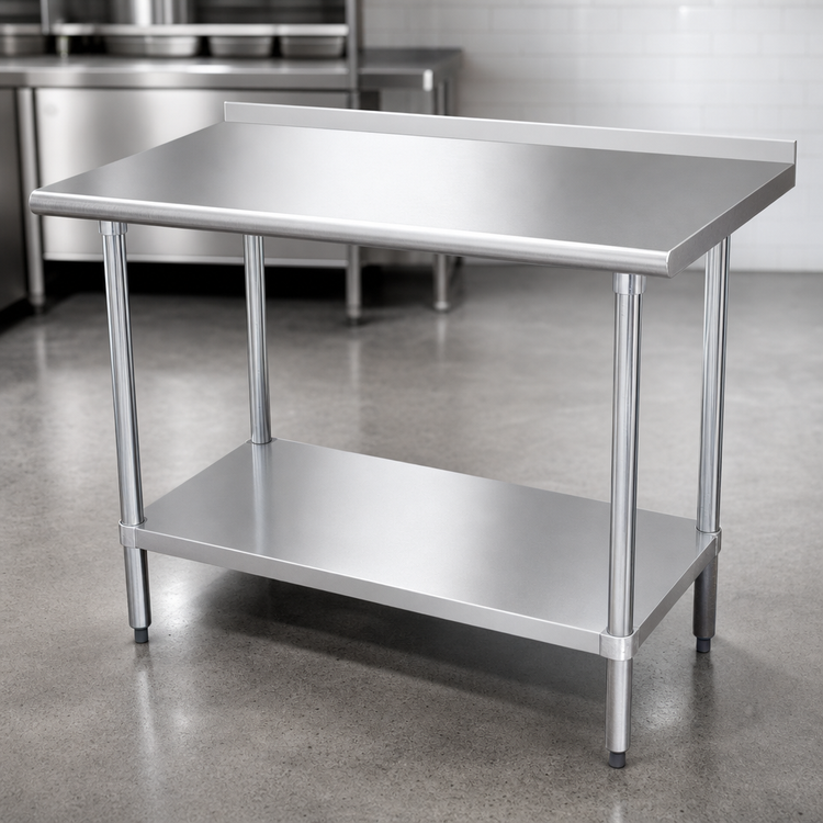 Product image #3 for Advance Tabco 30" x 30" Corner Stainless Steel Work Table with Adjustable Undershelf and 1-1/2" Rear Up-Turn
