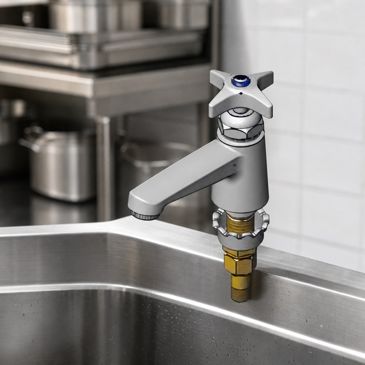 Product image #3 for T&S Brass B-0710-LT-CR Low-Lead Service Sink/Sill Faucet, Single-Hole Deck Mount, 4-Inch Rigid Spout