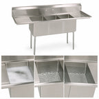 Thumbnail image #3 for BK Resources ES-3-1014-10-12T 54-Inch Economy 3-Compartment Stainless Steel Sink with Left and Right 12-Inch Drainboards