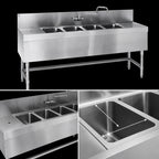 Thumbnail image #3 for Eagle Group Spec-Bar B6L-4-19 Four-Compartment Stainless Steel Underbar Sink, Left Drainboard, 72"W x 19"D