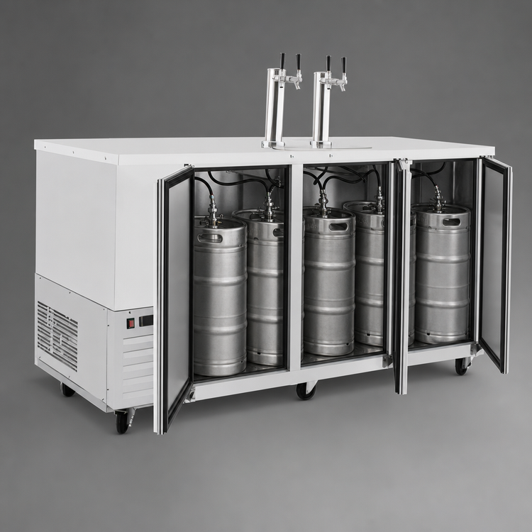 Product image #4 for Atosa 3-Door Self-Contained Direct Draw Draft Beer Cooler, 4 Half-Barrel Capacity, Stainless Steel