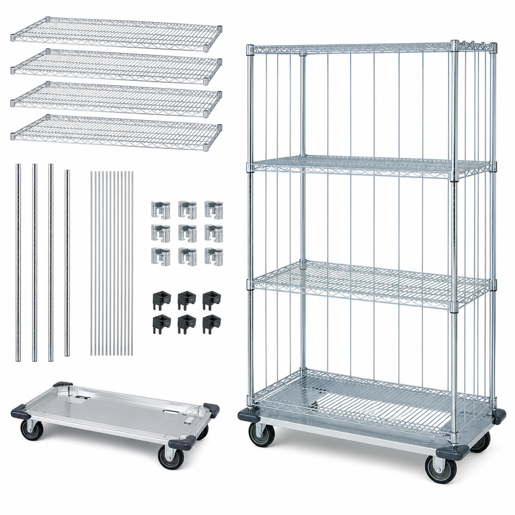 Product image #3 for Quantum Mobile Enclosure Cart with 4 Wire Shelves, 48 x 24 x 81 Inches, Chrome Plated Finish