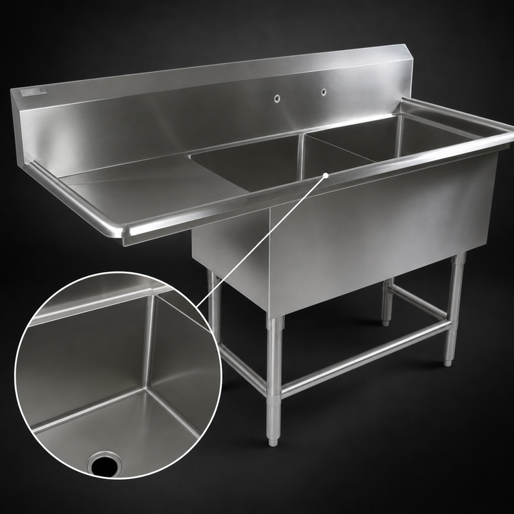Product image #3 for John Boos Pro-Bowl 2-Compartment Sink with Left Drainboard, 58-3/16"W x 29-1/2"D x 44-1/16"H, 14-Gauge Stainless Steel