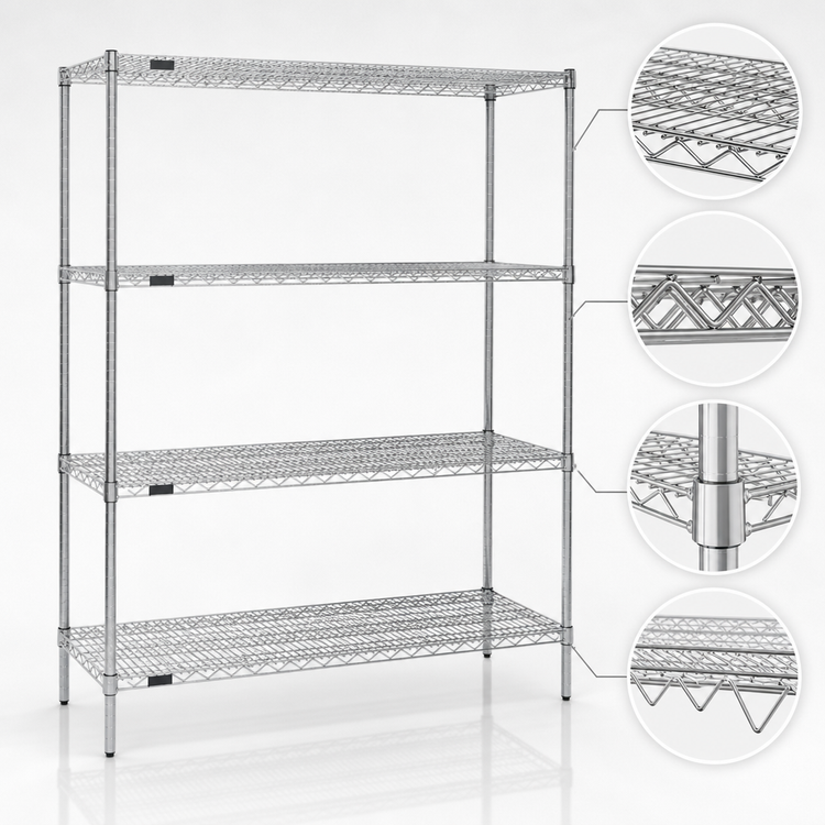 Product image #3 for Redi-Pak 4-Tier Wire Shelving Unit, 60"W x 18"D x 63"H, Chrome Finish