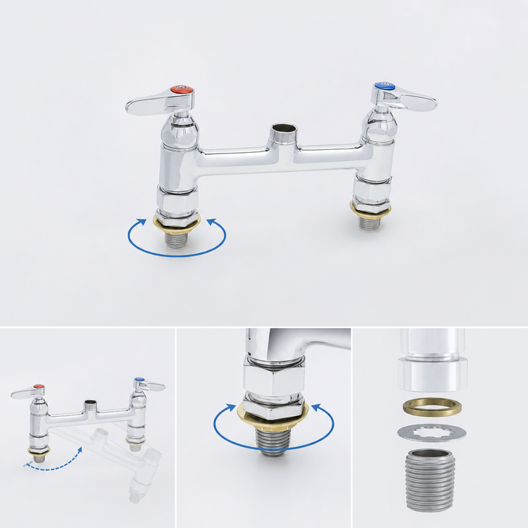 Product image #3 for T&S Brass B-0220-LNCCM 8-Inch Center Deck-Mount Pantry Faucet with Swivel Base, Lever Handles, Less Nozzle