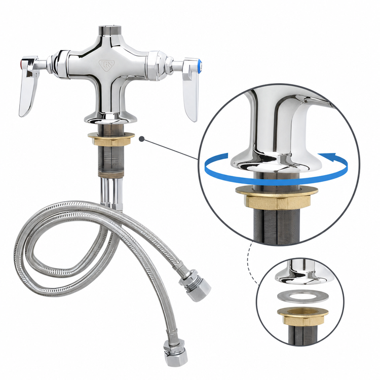 Product image #3 for T&S Brass Double Pantry Deck-Mount Mixing Faucet, 4-Inch Centers, Lever Handles, Less Nozzle