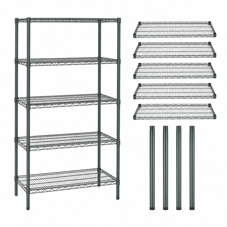Product image #3 for Quantum Wire Shelving Starter Kit, 42 x 18 x 86 Inches, 5 Shelves, Green Epoxy Antimicrobial Finish