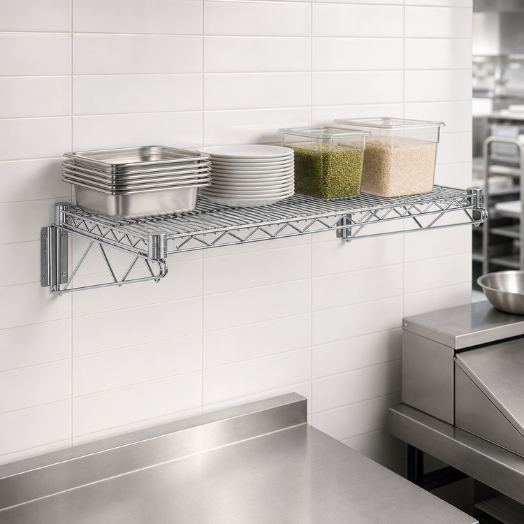 Product image #3 for Quantum Cantilever Single Wall-Mount Wire Shelf Kit, 42 x 24 Inch, Chrome Plated