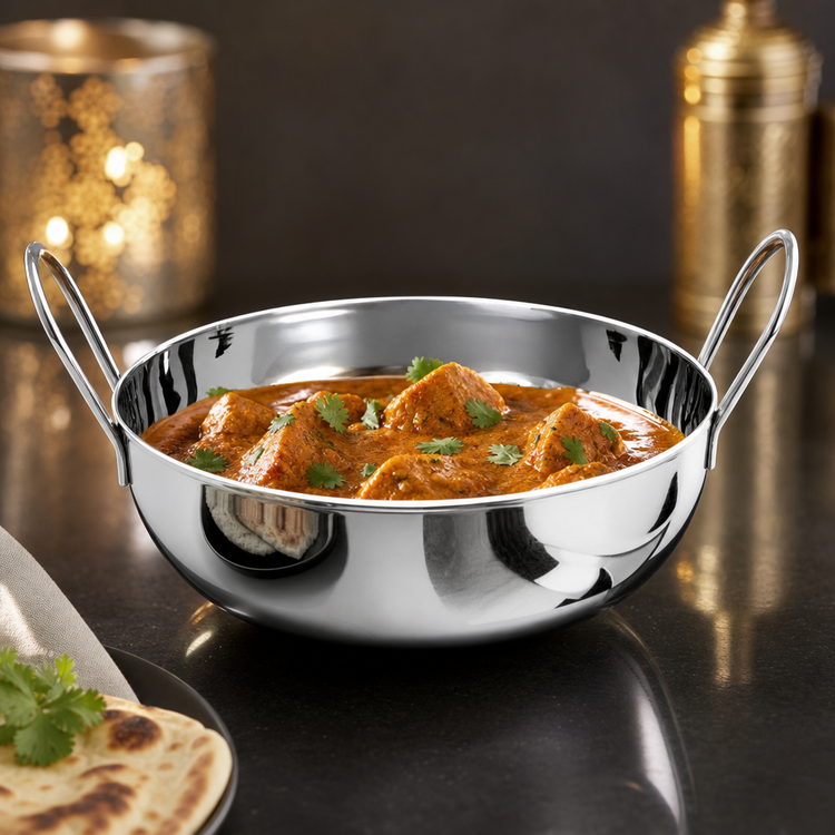 Product image #3 for American Metalcraft BD72 Stainless Steel Round Balti Dish, 40 oz., 7-Inch Dia., Mirror Finish