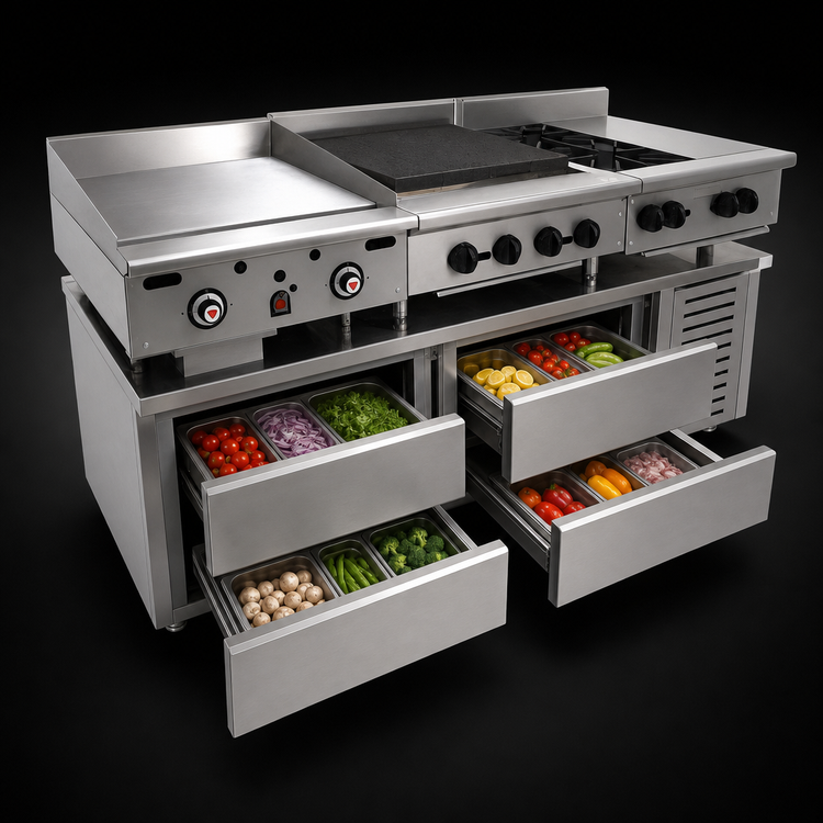 Product image #3 for Achiever ARS72 72-Inch Two-Section Refrigerated Chef Base with 4 Drawers