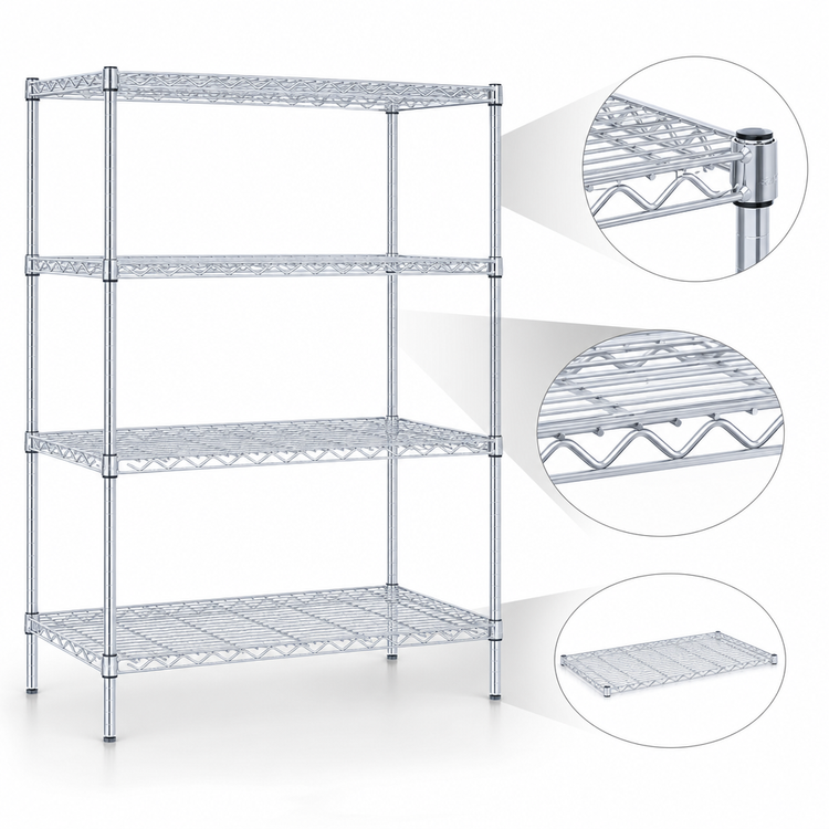 Product image #3 for EAGLEbrite 4-Tier Stationary Starter Wire Shelving Unit, 48"W x 21"D x 63"H, Zinc Finish