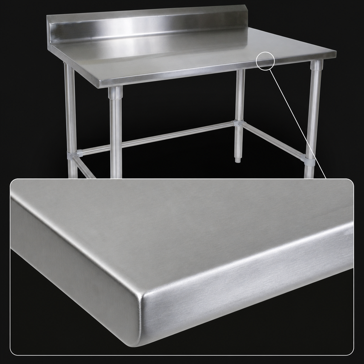 Product image #3 for John Boos Stallion 84-Inch x 30-Inch Stainless Steel Work Table with 5-Inch Backsplash and Safety Edge