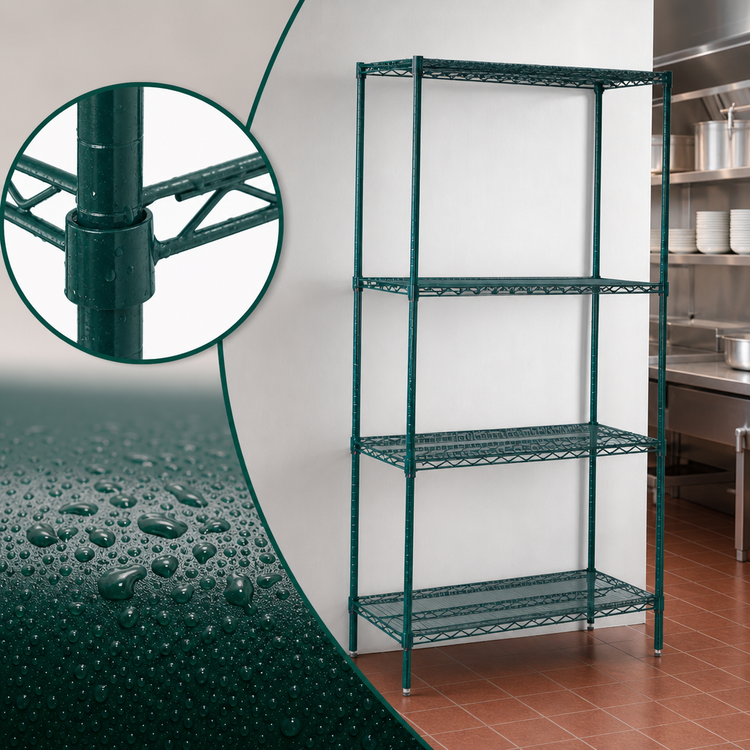 Product image #3 for Winco 4-Tier Epoxy-Coated Wire Shelving Set, 36 x 18 x 72 Inches, Green