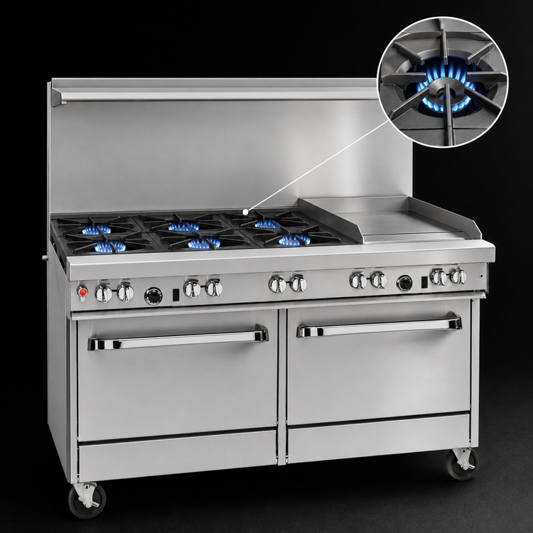 Product image #3 for Southbend Ultimate 60-Inch Gas Restaurant Range with 6 Star/Sauté Burners, 24-Inch Griddle, and 2 Standard Ovens