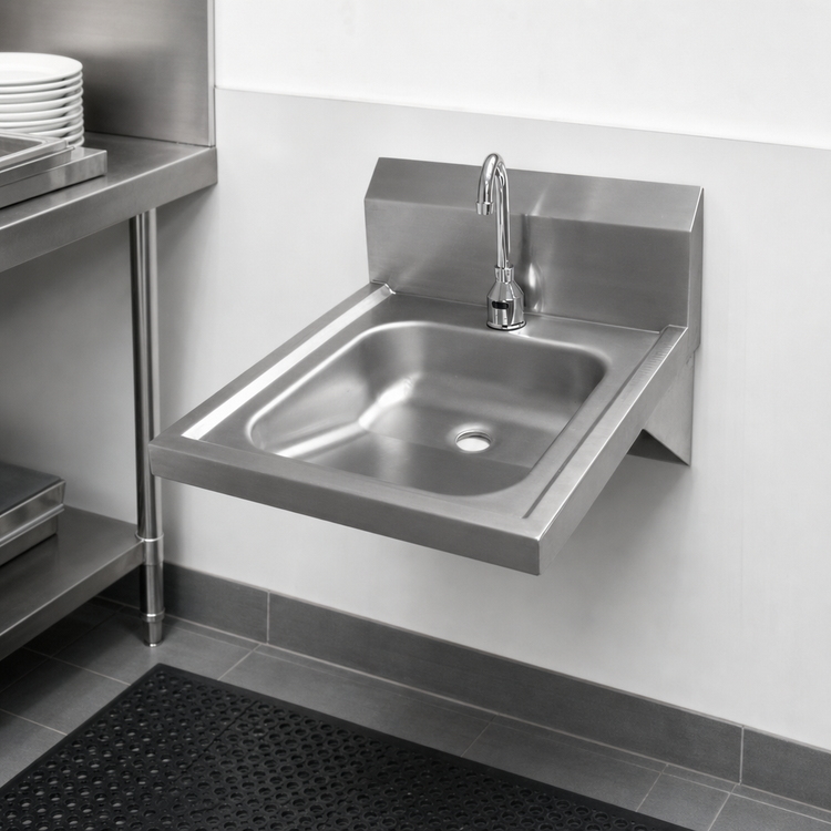 Product image #3 for Wall Mounted ADA Hand Sink Package with Electronic Sensor and Deck-Mount Faucets, 14 x 16 Inch Bowl