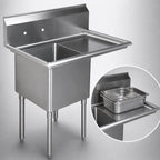 Thumbnail image #3 for Serv-Ware D1CWP1620R-18-V 1-Compartment Economy Sink, 18-Gauge 304 Stainless Steel, 20" x 16" x 12" Bowl, Right Drainboard