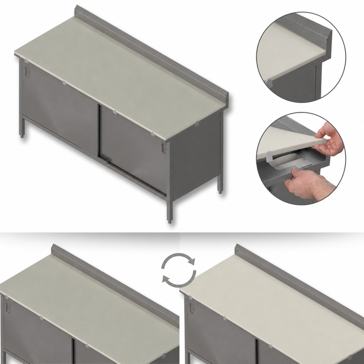 Product image #3 for John Boos 96-Inch x 30-Inch Poly Top Work Table with Stainless Steel Cabinet Base and Sliding Doors