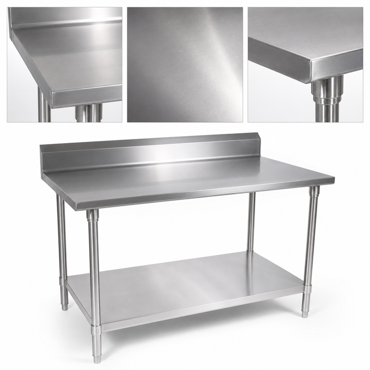 Product image #3 for John Boos Stallion 108-Inch x 24-Inch Stainless Steel Work Table with 5-Inch Backsplash and Adjustable Undershelf