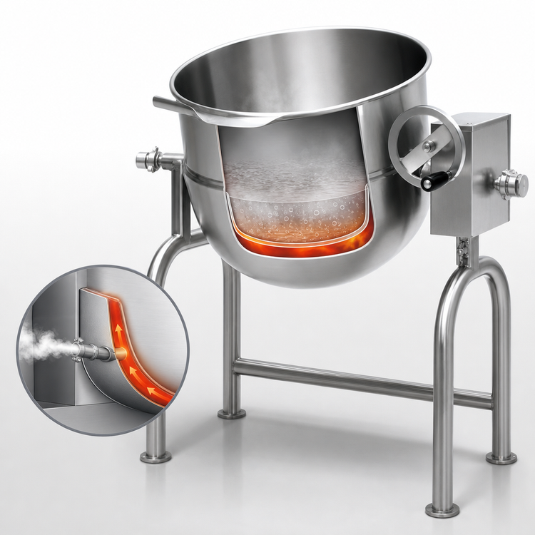 Product image #3 for Legion TWU-20 20-Gallon Direct Steam Tilting Kettle, 2/3 Jacketed, 304 Stainless Steel