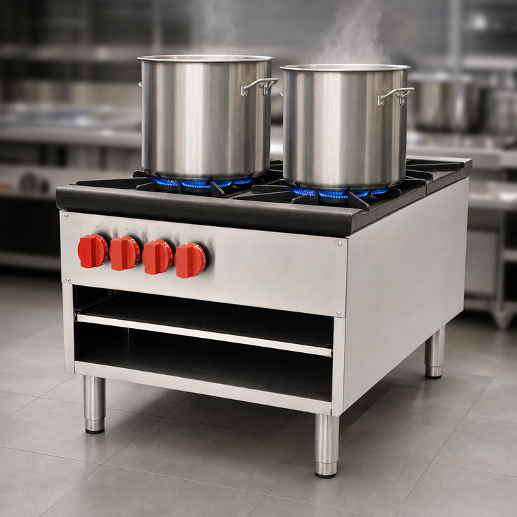 Product image #3 for Omcan Double Gas Stock Pot Range, 18 Inch Wide, 200,000 BTU, Natural Gas, Field Convertible to Propane