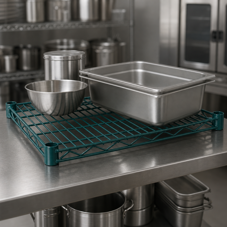 Product image #4 for Advance Tabco Special Value Series 36 Inch x 24 Inch Heavy Duty Green Epoxy Coated Wire Shelf
