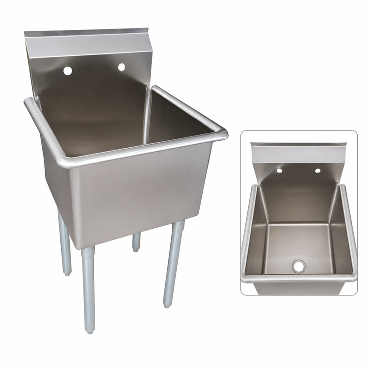 Product image #3 for BK Resources 1-Compartment Utility Sink with 14-Inch Deep Bowl, 9-Inch Backsplash, and Galvanized Legs