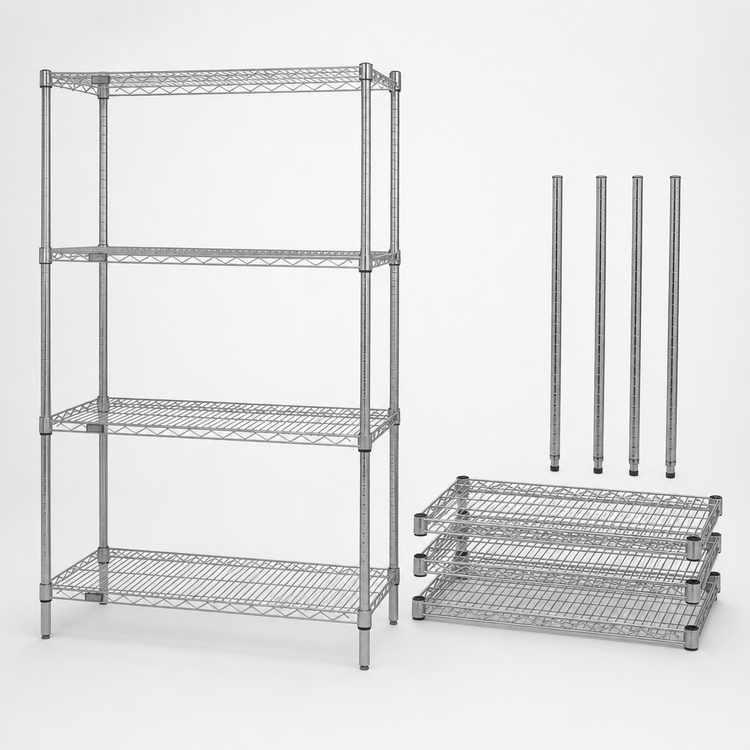 Product image #3 for Quantum 4-Shelf Wire Shelving Starter Kit, 72W x 36D x 86H, Chrome Plated
