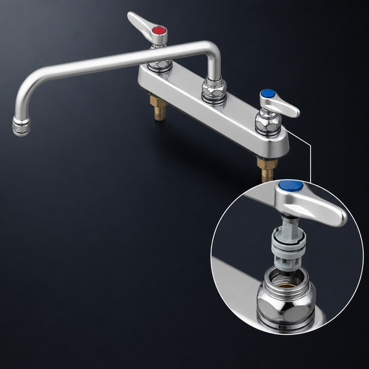 Product image #3 for T&S Brass B-1134 Low-Lead ADA Compliant Workboard Faucet, 8-Inch Centers, Quarter-Turn Eterna Cartridges, Lever Handles, Swing/Swivel Spout