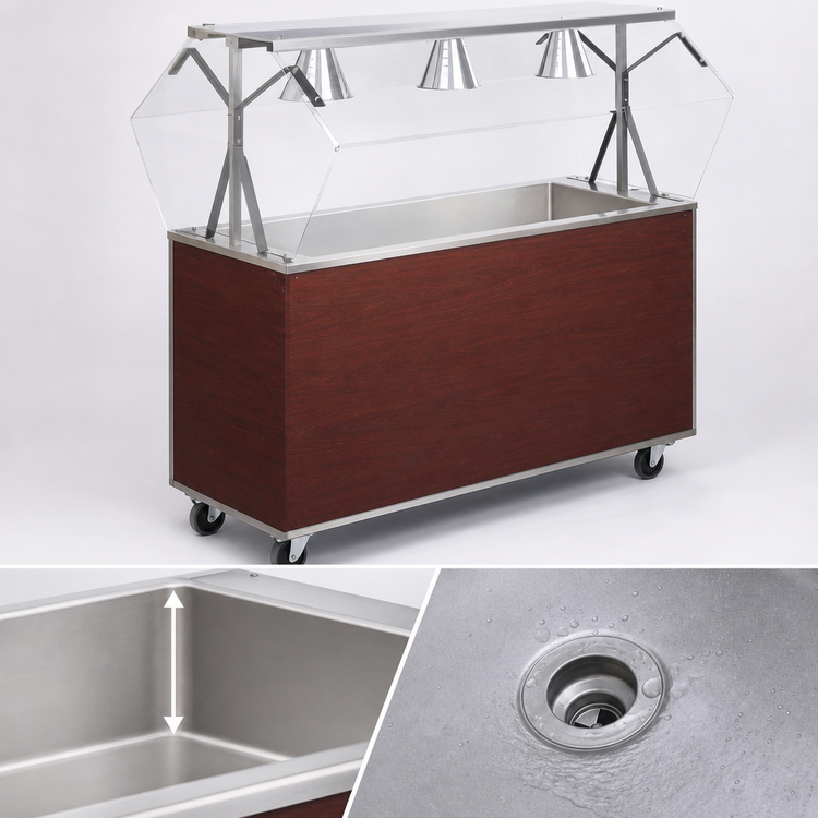 Product image #3 for Vollrath 2-Series Affordable Portable™ 4-Pan Non-Refrigerated Cold Food Station with Buffet Breath Guard, Cherry Woodgrain Solid Base