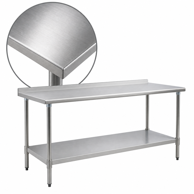 Product image #3 for BlendPort® Budget Series 60 Inch x 30 Inch 430 Stainless Steel Work Table with Rear Upturn and Adjustable Undershelf