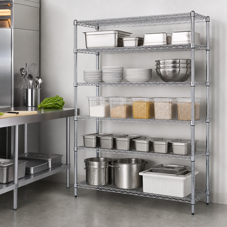 Product image #3 for Quantum 5-Shelf 304 Stainless Steel Wire Shelving Starter Kit, 72"W x 14"D x 86"H