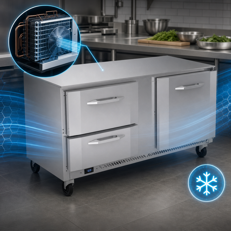 Product image #3 for Victory VUFD60HC-2 V-Core™ 60 Inch Two-Section Undercounter Freezer with One Door and Two Drawers