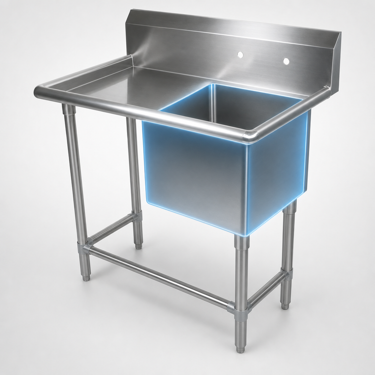 Product image #3 for John Boos Pro-Bowl 1-Compartment Commercial Sink with Left Drainboard and 10-Inch Backsplash