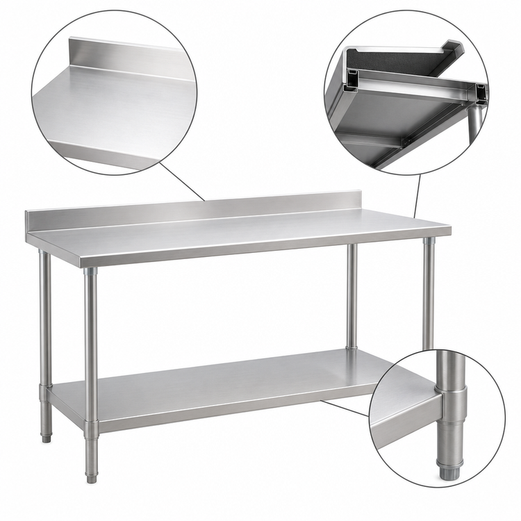 Product image #3 for Spec-Master Stainless Steel Work Table with 4-1/2" Backsplash and Adjustable Undershelf, 60" W x 24" D
