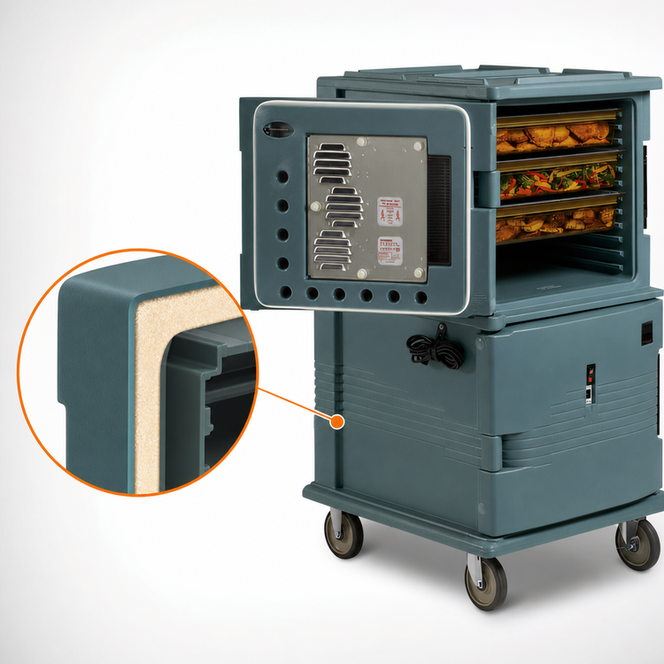 Product image #4 for Cambro Ultra Camcart® H-Series 2-Compartment Heated Front-Loading Food Pan Carrier with Heavy-Duty Casters