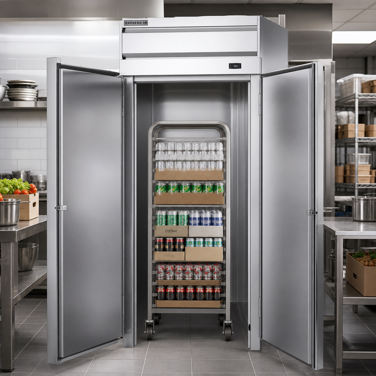 Product image #3 for Beverage-Air P-Series Extra Tall One-Section Roll-Thru Freezer with Two Solid Doors, 42.27 Cu. Ft., Top Mount Self-Contained, Stainless Steel