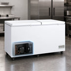 Thumbnail image #3 for Excellence Commercial Products BD-24 Commercial Chest Freezer, 23.7 Cu. Ft., Dual Solid Hinged Locking Lids, White, Rollers