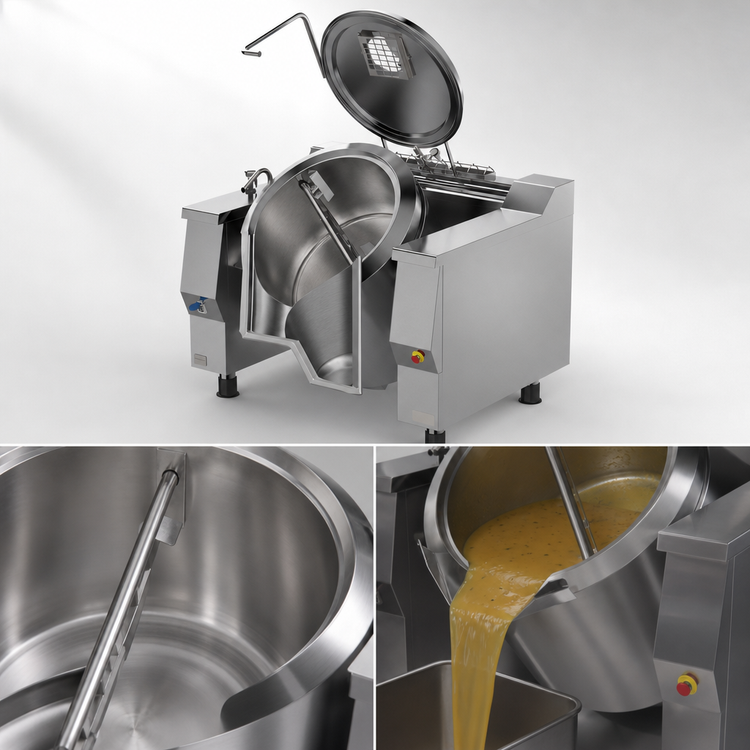 Product image #3 for Baskett UPRIG062M_V1 62 Gallon Gas Tilting Kettle with Mixer