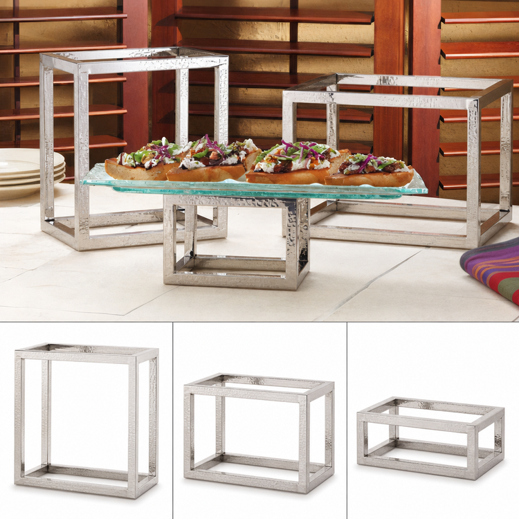 Product image #3 for American Metalcraft Hammered Stainless Steel Open Frame Rectangular Buffet Riser Set, 3-Piece
