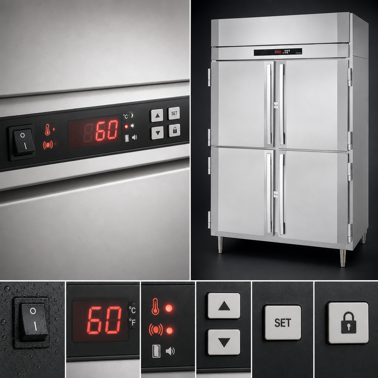 Product image #3 for Victory UltraSpec™ Extra Wide Two-Section Reach-In Heated Holding Cabinet, 4 Wide Half-Height Solid Hinged Doors, Standard Depth, 52 Cu. Ft.