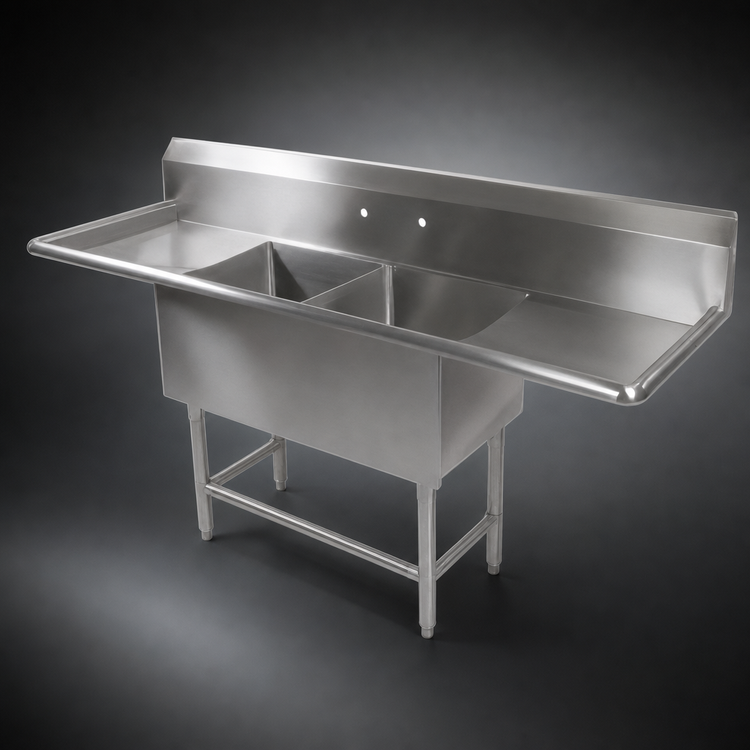 Product image #3 for John Boos Pro-Bowl 2-Compartment Stainless Steel Sink with Left and Right Drainboards, 103-1/4-Inch Wide