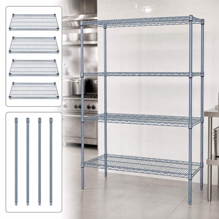 Product image #3 for Quantum Stationary Wire Shelving Starter Kit, 72"W x 24"D x 63"H, Gray Epoxy