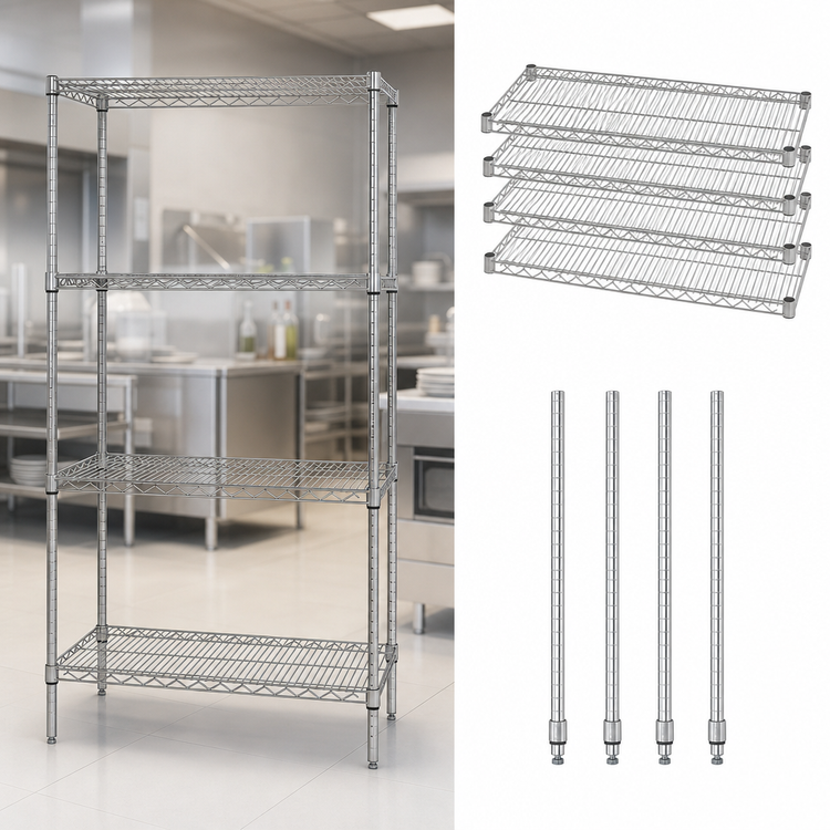 Product image #3 for Quantum Chrome Plated Wire Shelving Starter Kit, 24W x 18D x 74H Inches