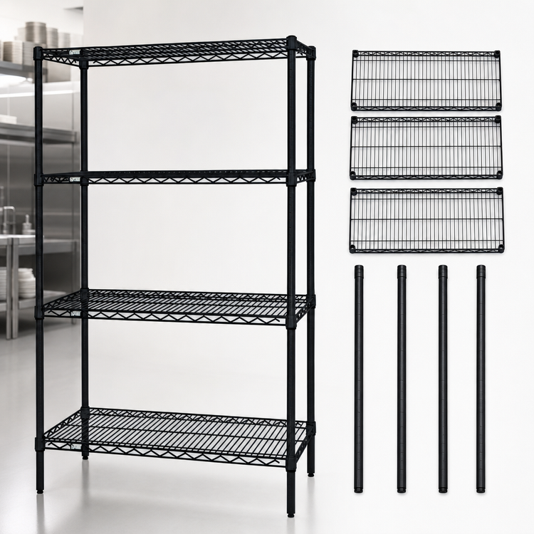 Product image #3 for Quantum WR63-2160BK 60-Inch x 21-Inch x 63-Inch Stationary Wire Shelving Starter Kit with 4 Shelves and 4 Posts