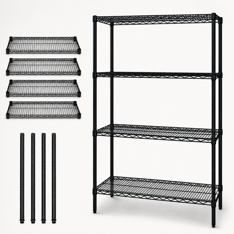 Product image #3 for Quantum 4-Shelf Wire Shelving Starter Kit, 42W x 30D x 86H, Black Epoxy Antimicrobial Finish