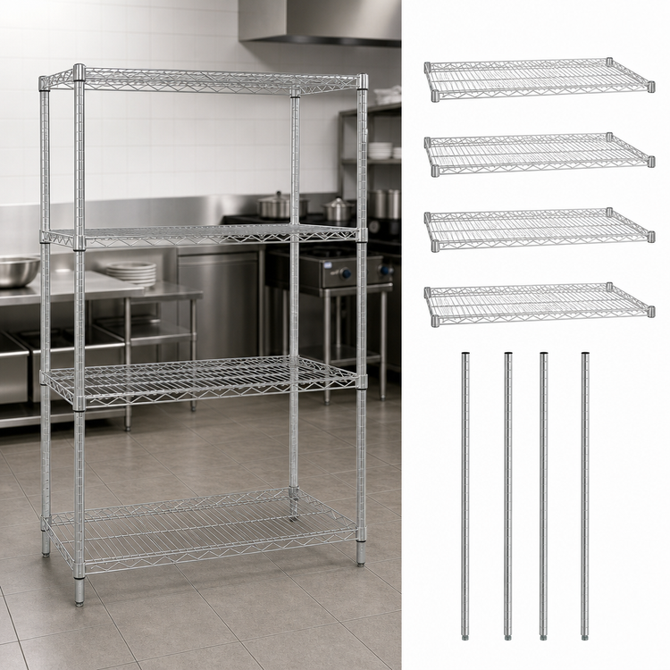 Product image #3 for Quantum 42"W x 30"D x 74"H Stationary Chrome Plated 4-Shelf Wire Shelving Starter Kit