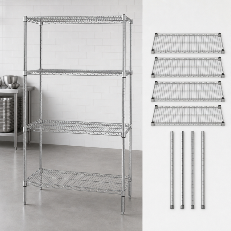 Product image #3 for Quantum Wire Shelving Starter Kit, Stationary, 72"W x 24"D x 74"H, Chrome Plated