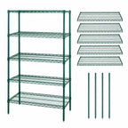 Thumbnail image #3 for Quantum WR54-2172P-5 5-Shelf Stationary Wire Shelving Starter Kit, 72 x 21 x 54 Inches, Green Epoxy Antimicrobial Finish