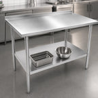 Thumbnail image #3 for John Boos Stallion ST4R1.5-30144GSK 144-Inch x 30-Inch Stainless Steel Work Table, 14-Gauge 300 Series Top, 1-1/2-Inch Rear Up-Turn, Open Base