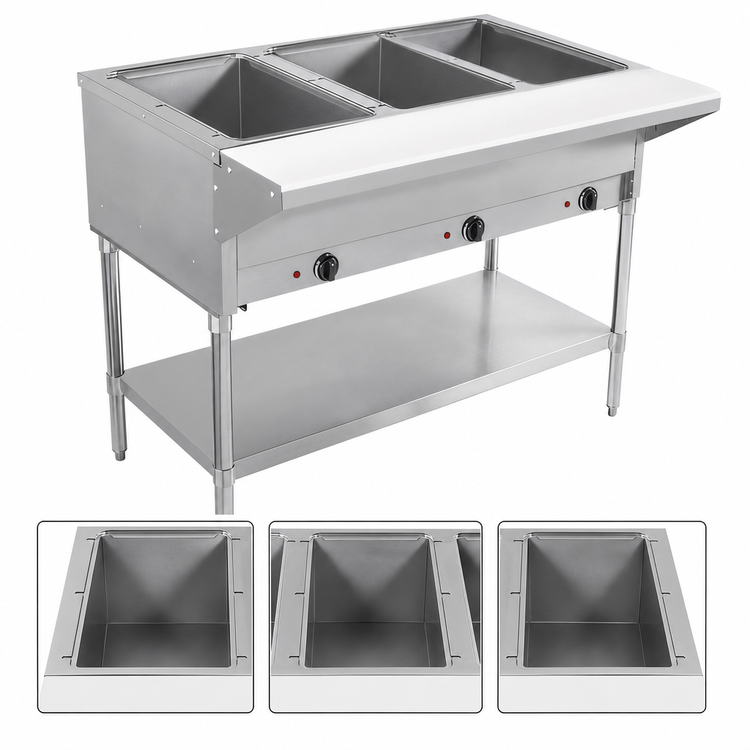 Product image #3 for BevLes Electric Dry Heat Steam Table with 3 Open Wells, 44 Inch Wide